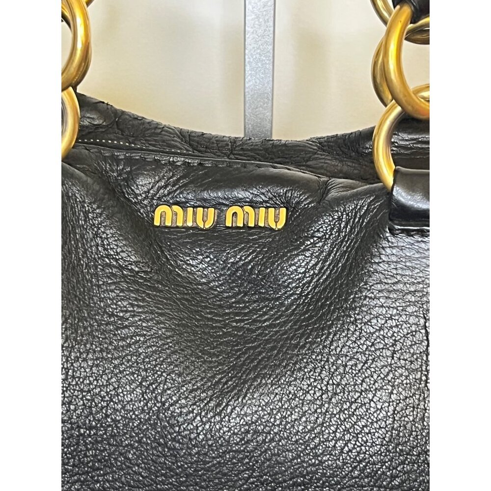 Miu Miu Vitello Studded Leather Tote Shoulder Handbag in Black - Picture 5 of 10